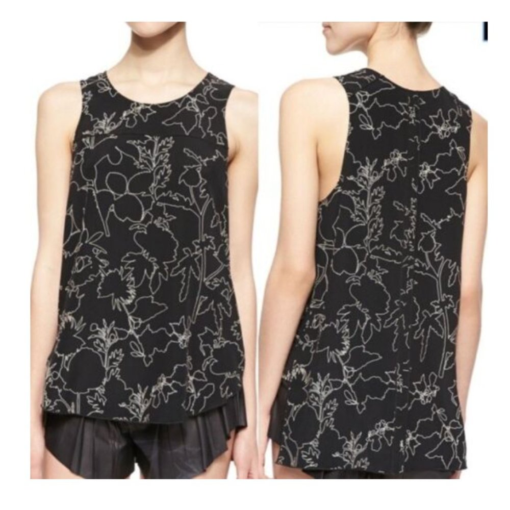 NEW Rag & Bone "Patricia" 100% Silk Black Cream Sleeveless Tank Top Hi-Low $295